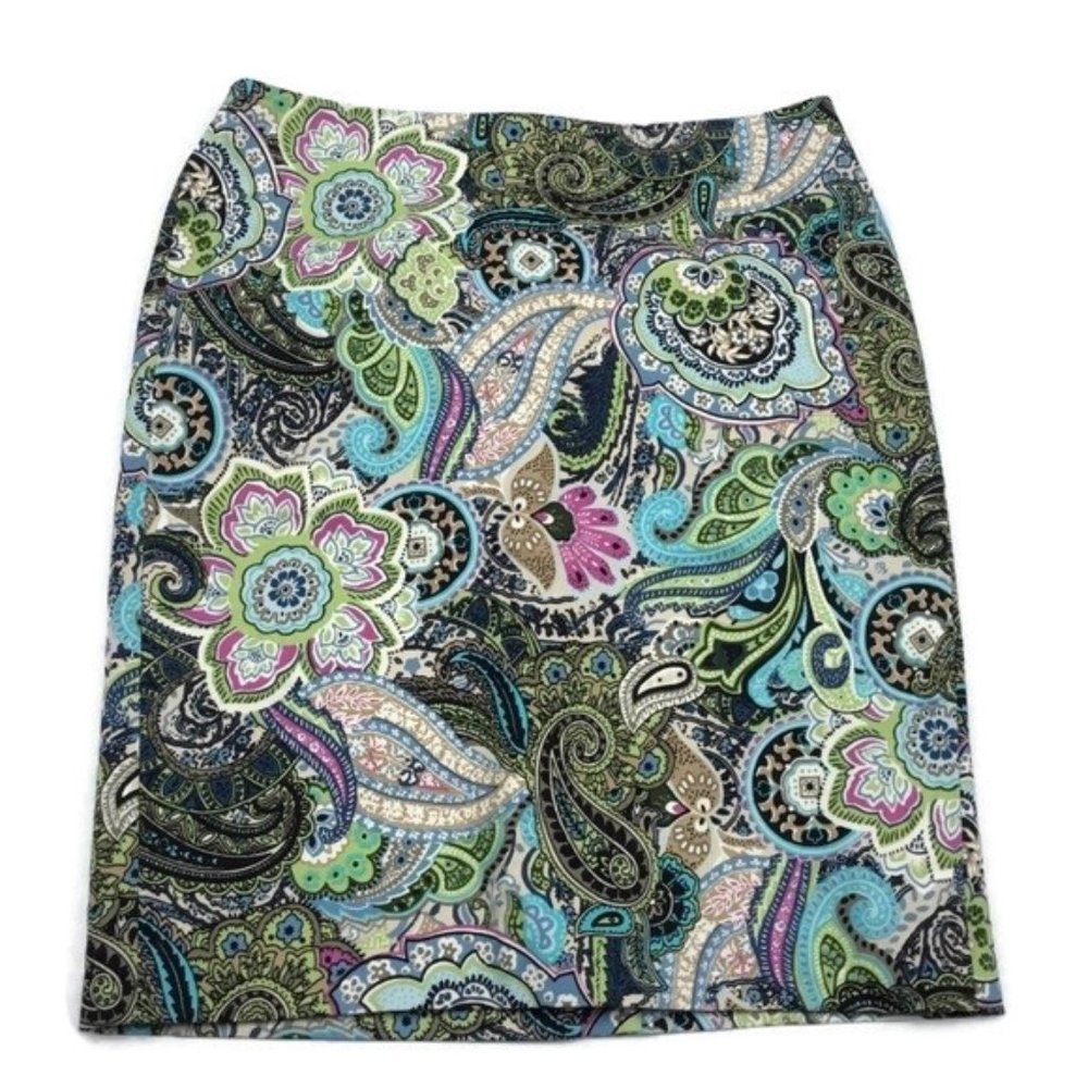 Talbots Petite Paisley Lined Career Knee Length Pencil Skirt 2P